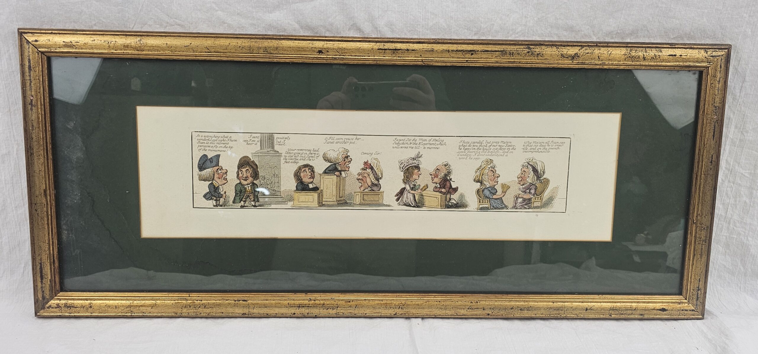 Framed Georgian Cartoon Strip Hand Coloured Print #1