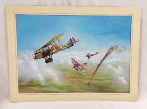 Large Acrylic Painting Of A WW1 Britsh Vs. German Dogfight By Airfix Artist Ron Jobson
