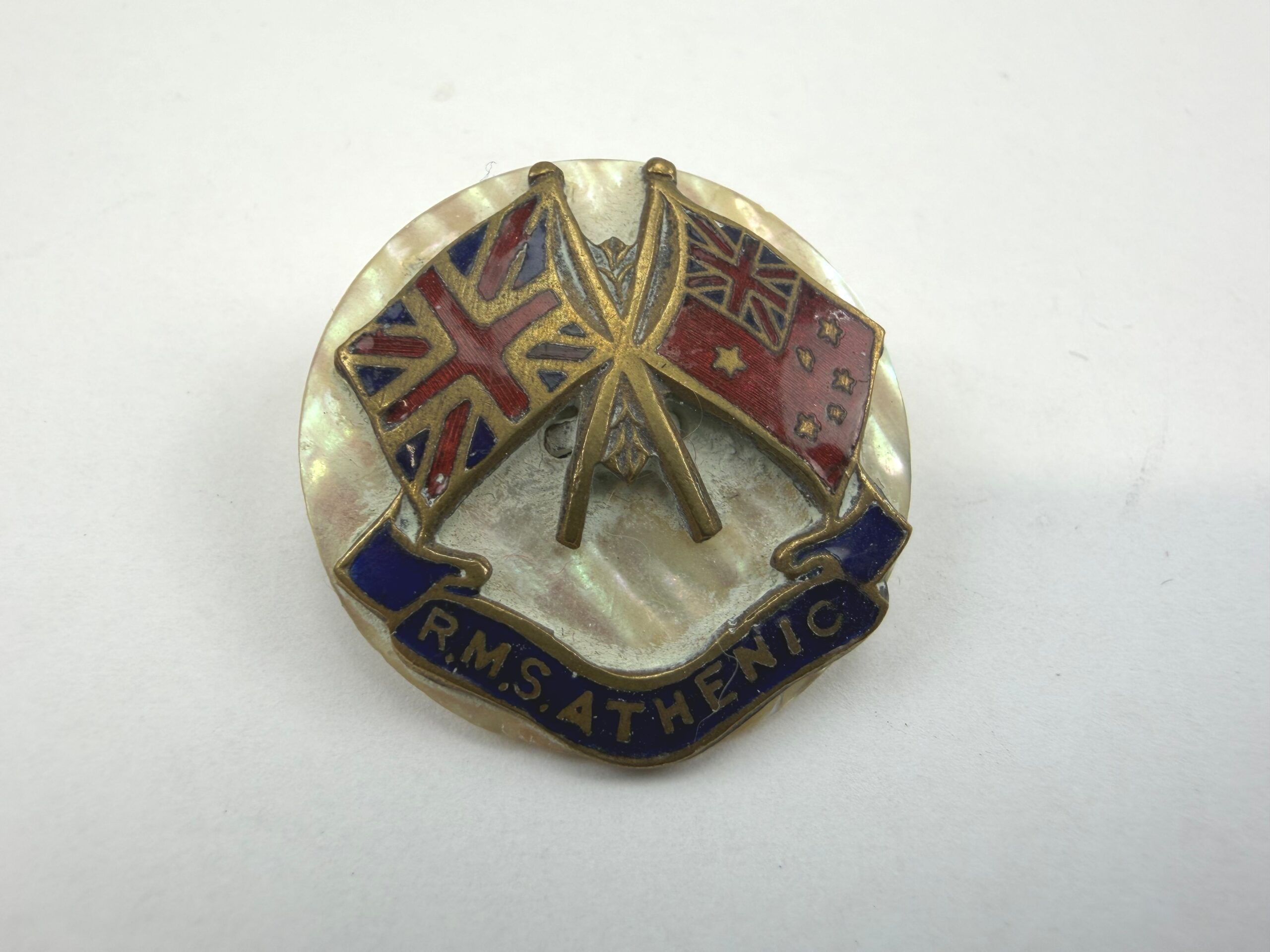 Original WW1 British R.M.S Athemic Mother of Pearl & Silver Sweetheart Brooch