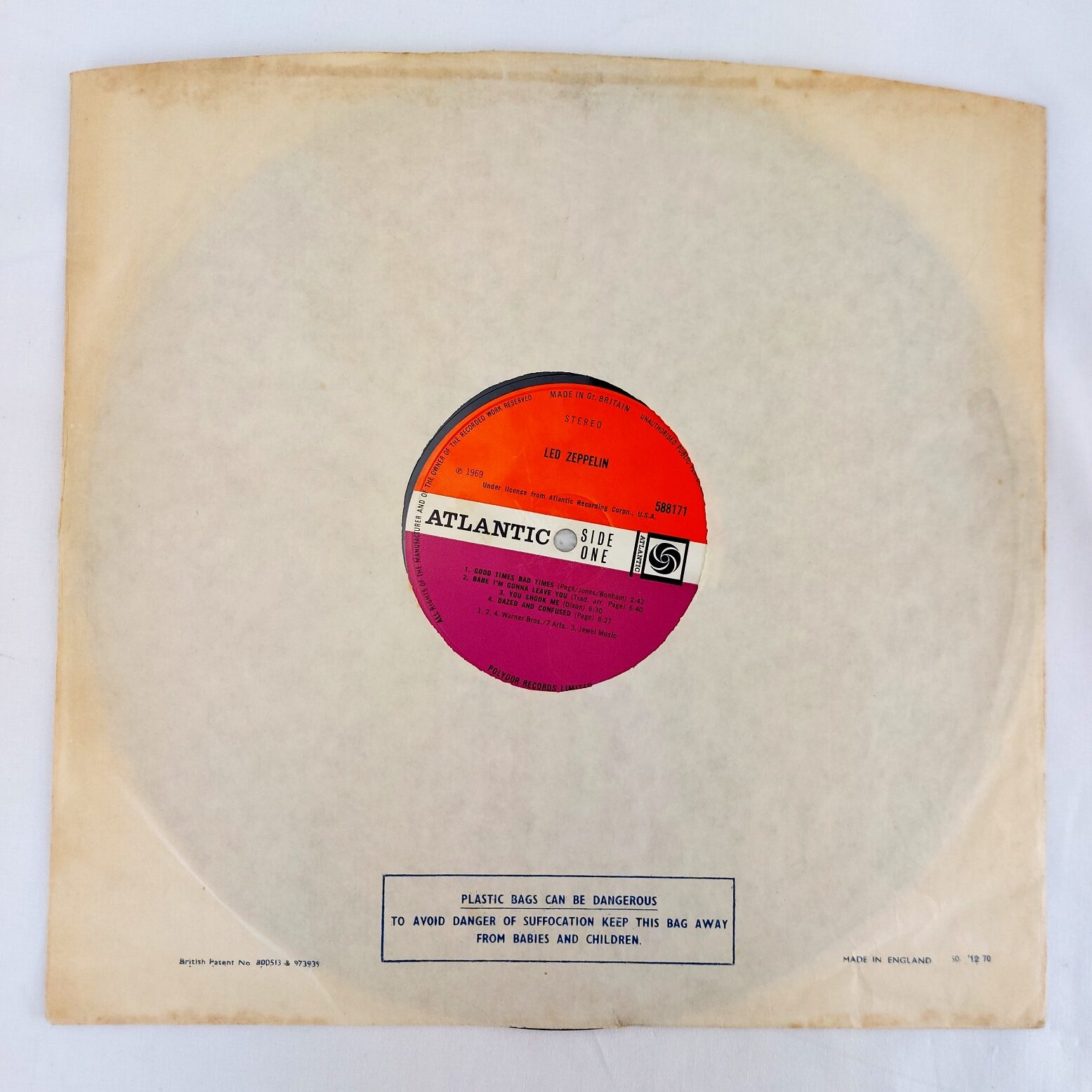 RARE, Led Zeppelin Debut LP, c.1970, Atlantic-UK Polydor Pressing 588171 Orange Sleeve A//1 B//1 Matrix - Image 11