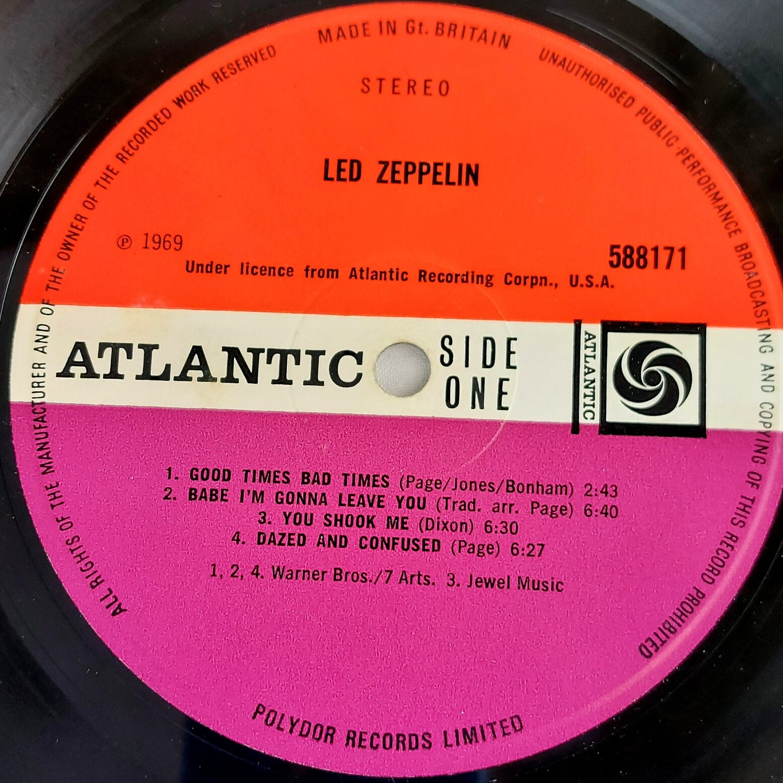 RARE, Led Zeppelin Debut LP, c.1970, Atlantic-UK Polydor Pressing 588171 Orange Sleeve A//1 B//1 Matrix - Image 17
