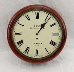 Victorian Mahogany Round Dial Single Fusee Clock By Dent Of London