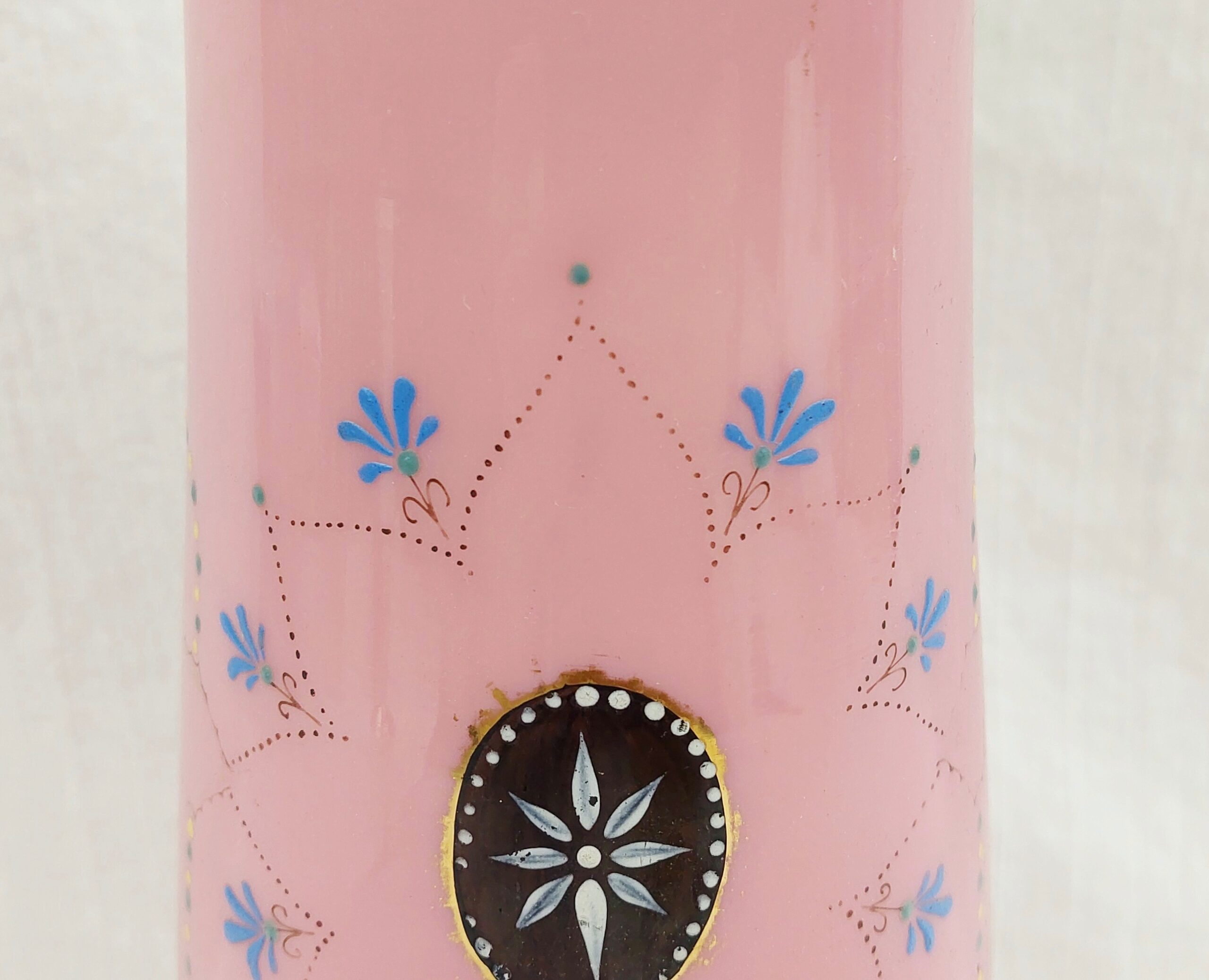 Victorian Pink Milk Glass Floral Vase - Image 8
