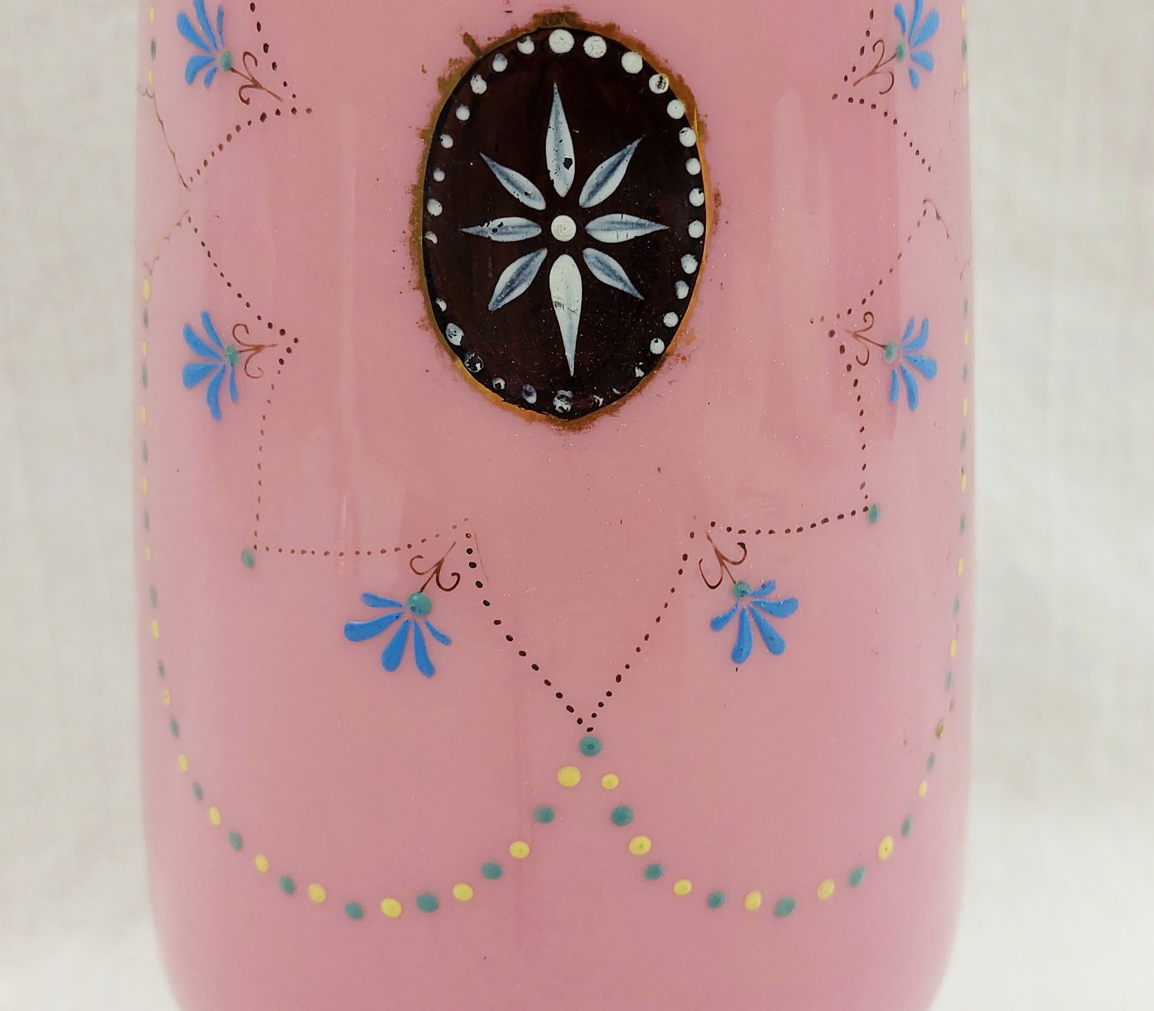 Victorian Pink Milk Glass Floral Vase - Image 7