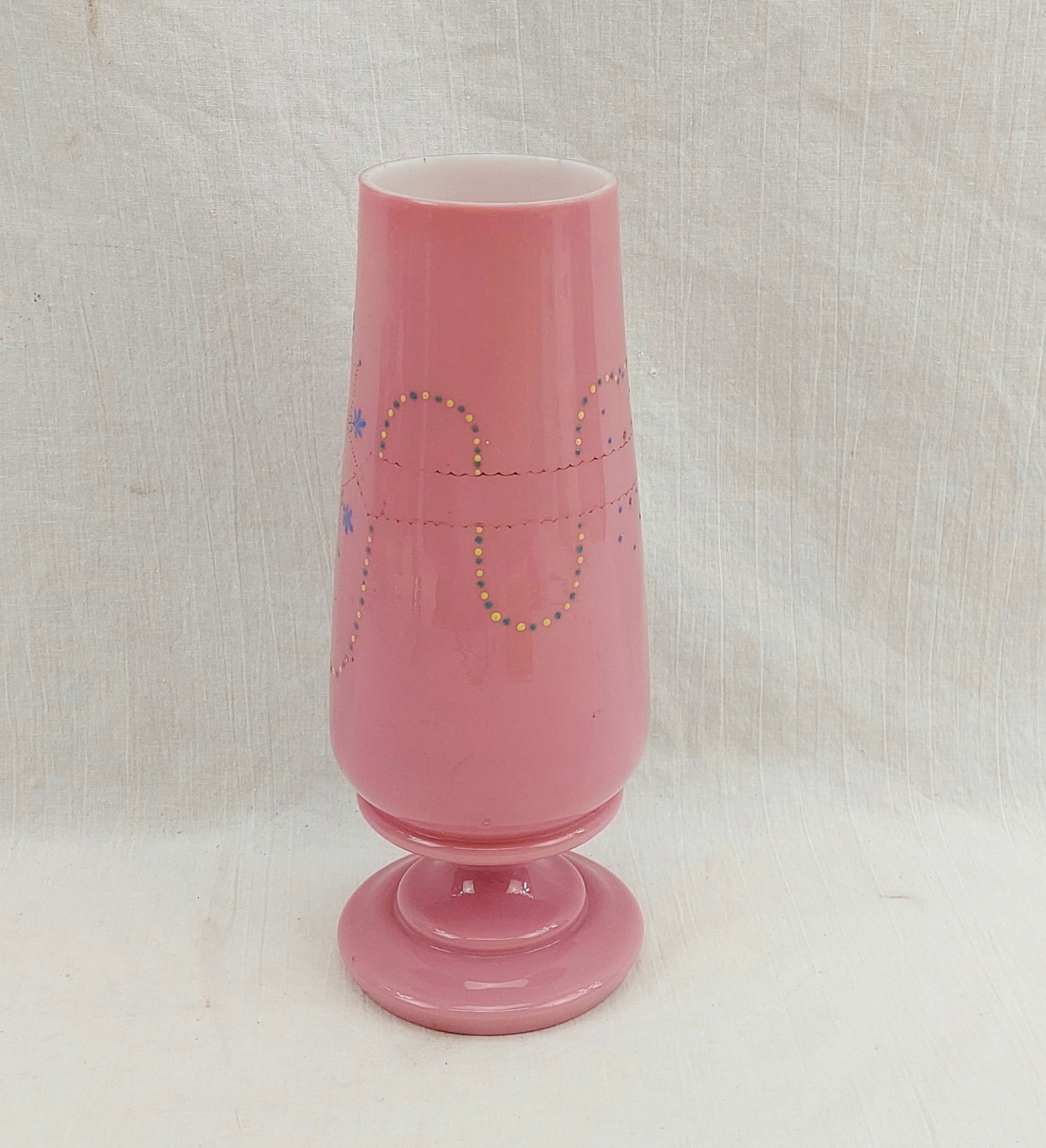 Victorian Pink Milk Glass Floral Vase - Image 3