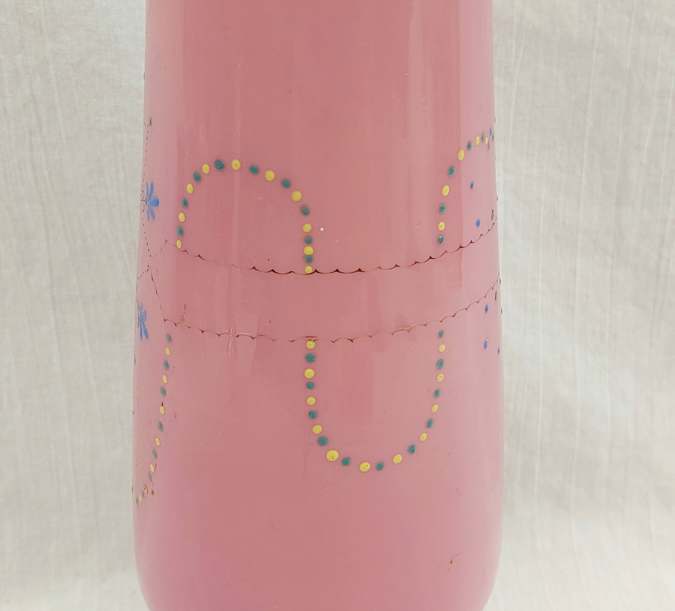 Victorian Pink Milk Glass Floral Vase - Image 5