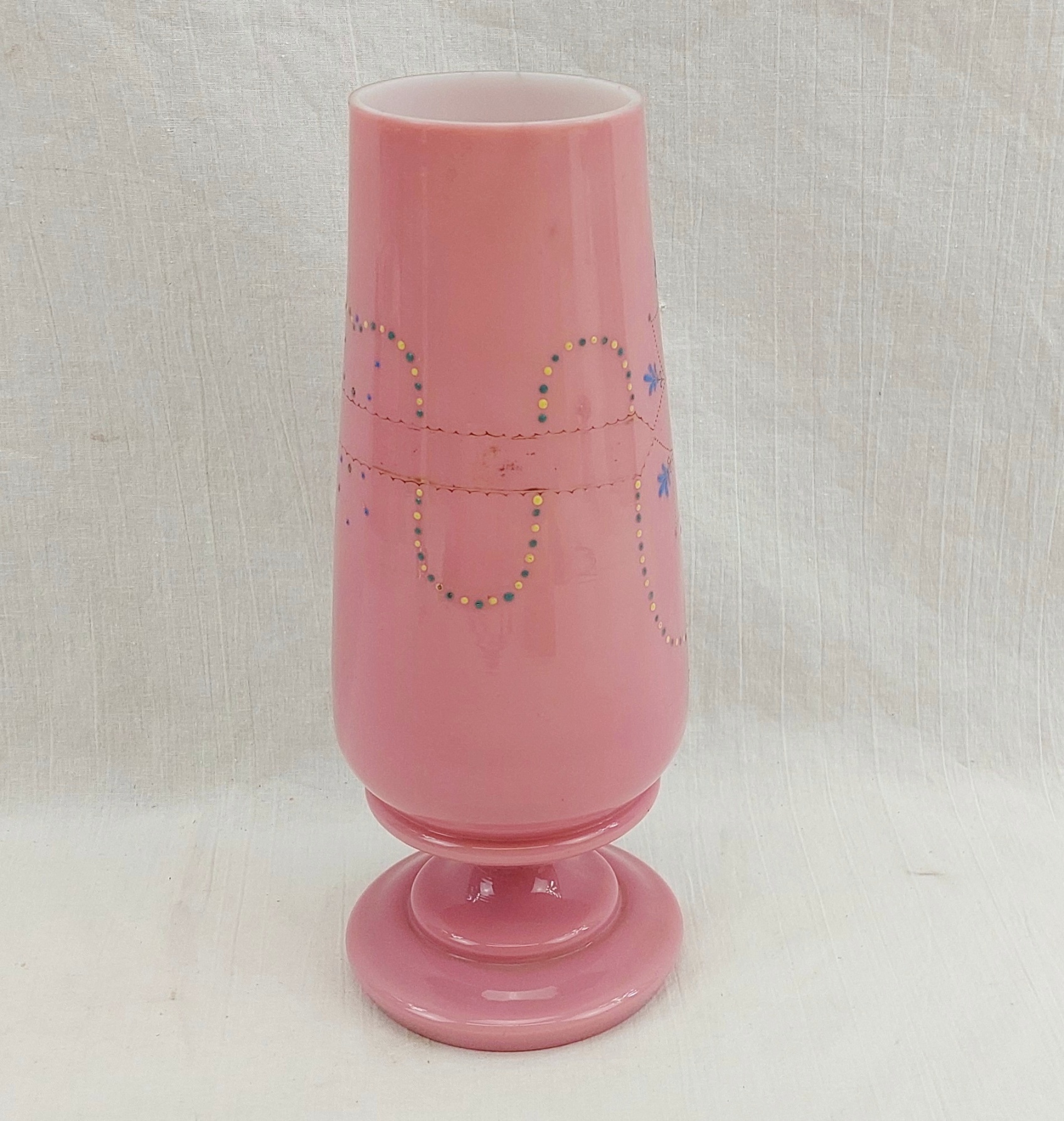 Victorian Pink Milk Glass Floral Vase - Image 2