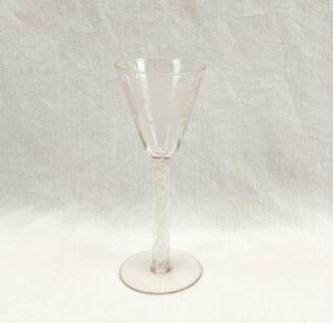18th C Jacobite Opaque Air Twist Wine Glass With Grape And Vine Engraving #4