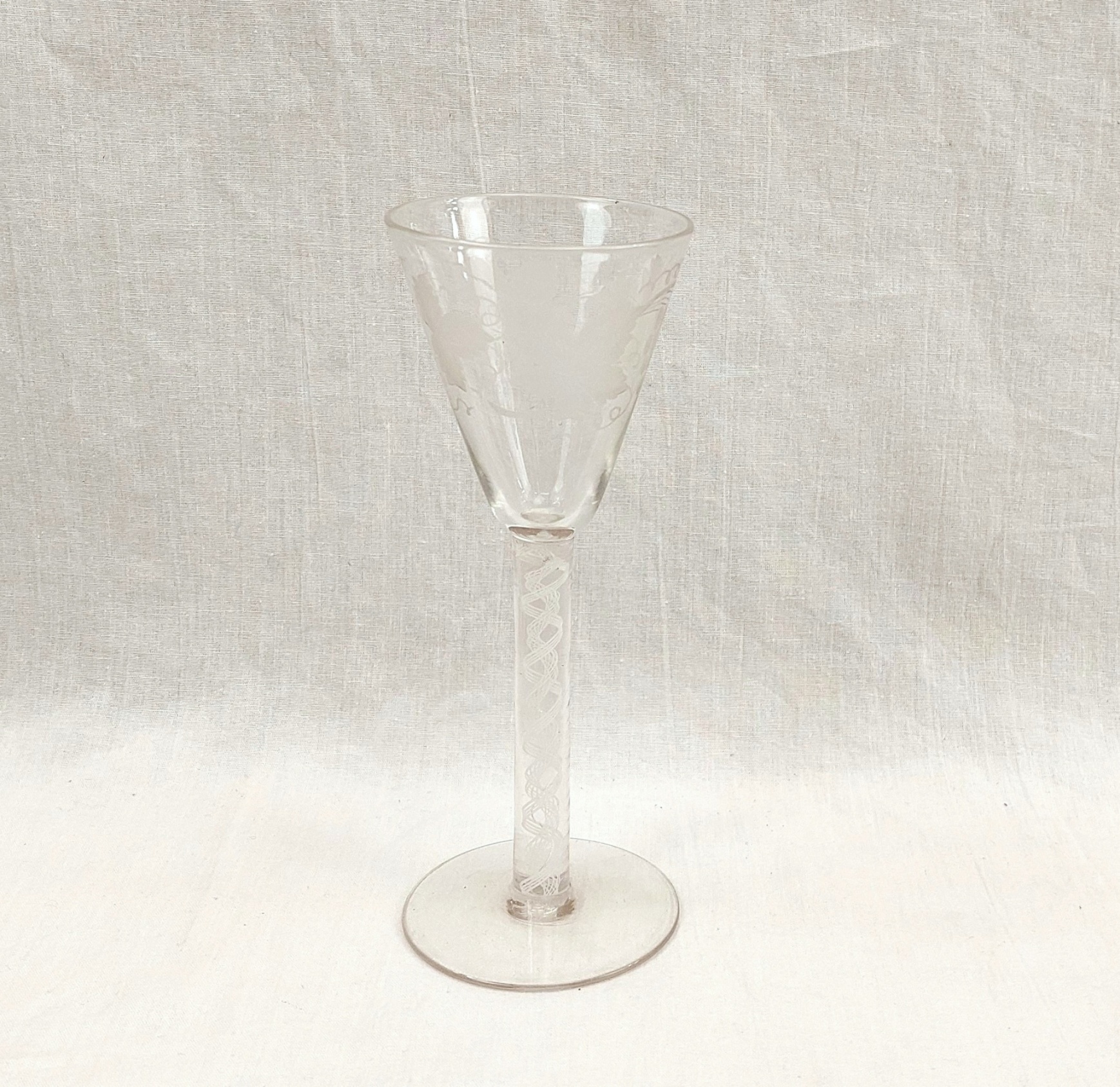 18th C Jacobite Opaque Air Twist Wine Glass With Grape And Vine Engraving #2