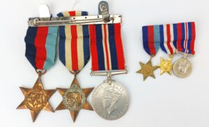 British, WW2, Campaign Medal Trio, 1939–45 Star, France & Germany Star, War Medal 1939–45 – Court Mounted, with Miniatures