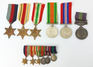 British, WW2, Medal Group of Six inc. Africa Star, Italy Star & named GSM with Malaya Clasp, 4171244 L.A.C. R. A. Churchill, Royal Air Force (RAF), plus Miniatures
