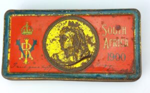 British, Anglo-Boer War-1900, Queen Victoria South Africa Campaign Chocolate Soldiers' Gift Tin, Rowntree Type