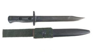 British, Cold War-Dated 1959, BSA L1A3 SLR Bayonet, with Brass Throated No.5 Mk 1 Scabbard & Frog (Early Long Fuller, Waisted Crossguard Variant)