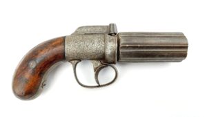 British, Mid-19th Century, Percussion Pepperbox Revolver, Six-Shot Pocket Size, Obsolete Calibre