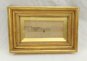 Framed W L Wyllie Watercolour Of A Fishing Smack Off Chalk Cliffs
