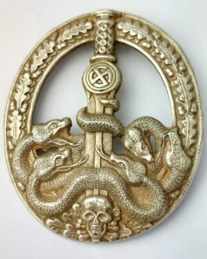 German, WWII, Silver Grade Anti-Partisan Warfare Badge (Bandenkampfabzeichen), Juncker Type, Semi-Hollow Reverse with 3 Voids