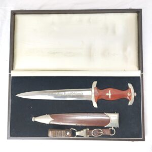 German, WW2, Third Reich, Early Model 1933 SA Honour Dagger (Sturmabteilung Dienstdolch), “Ns” Gau Marked, by Carl Schmidt Sohn A.-G., Solingen – with Assmann DRGM Hanger & Case