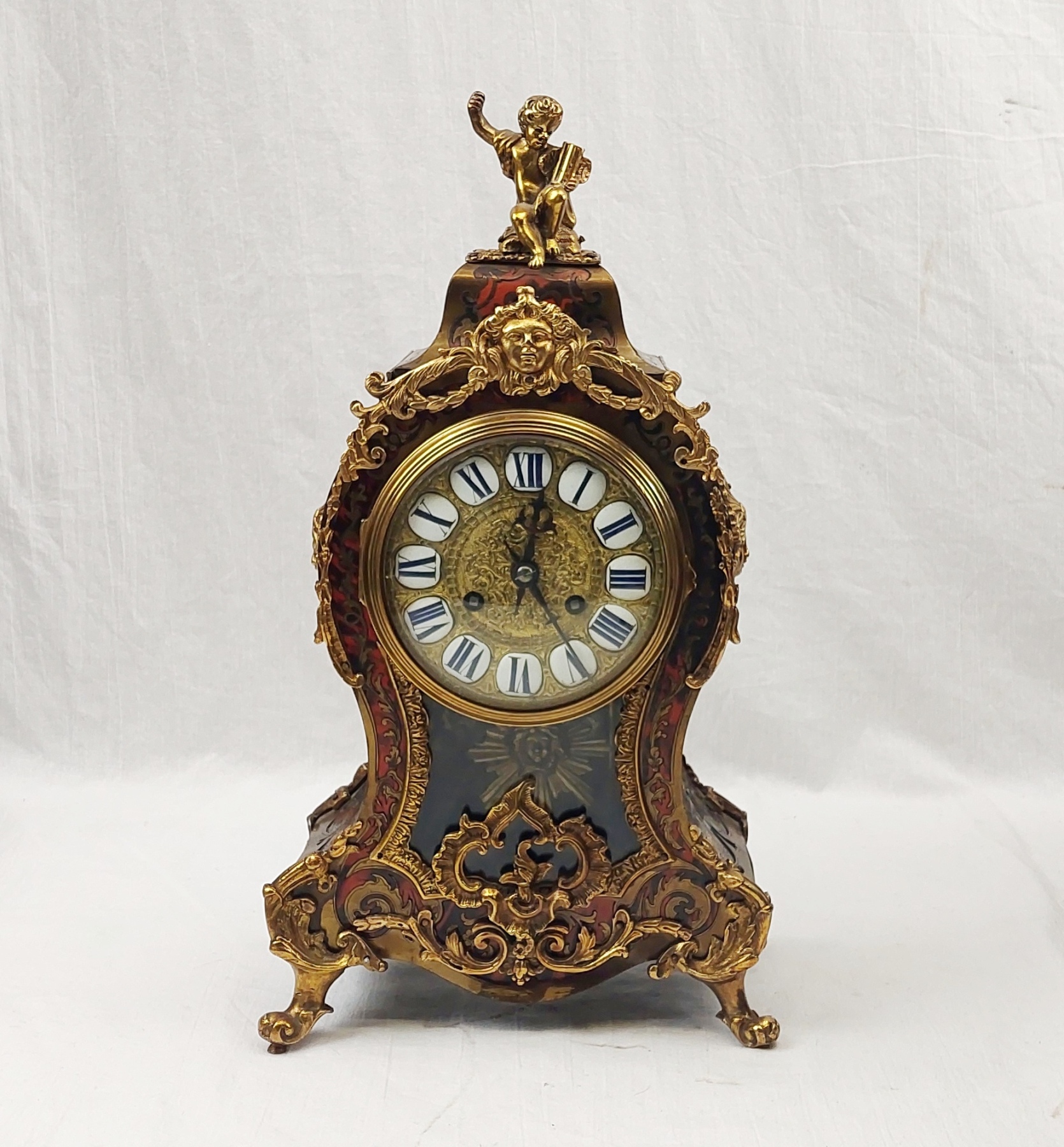 Fine Late French 19th Century Ornate Boulle Work Mantle Clock Retailed By W. Johnson & Sons