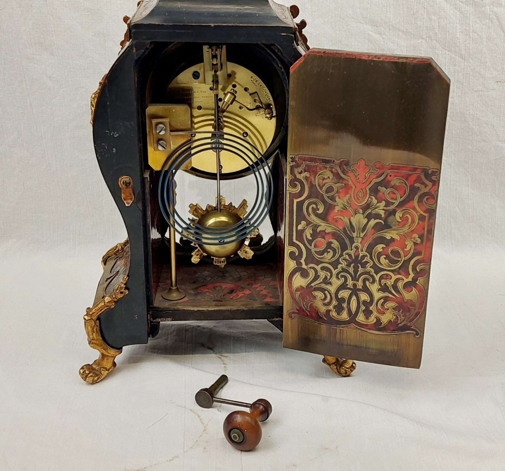 Fine Late French 19th Century Ornate Boulle Work Mantle Clock Retailed By W. Johnson & Sons - Image 13