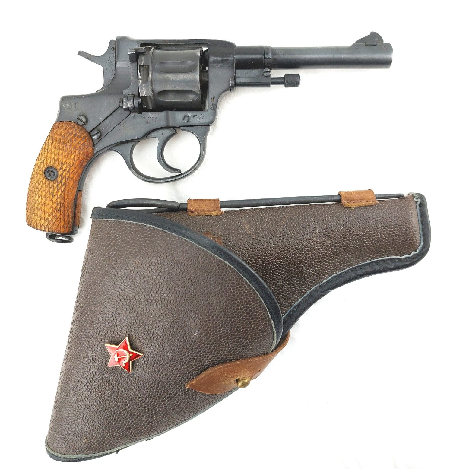 Soviet, WW2-Dated 1943, Nagant M1895 Seven-Shot Gas-Seal Revolver by Tula Arsenal, Matching Numbers, with Early Cold War Soviet Issue Holster, Cleaning Rod & Lanyard, Deactivated