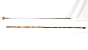 19th Century Bamboo Sword Stick with Stag Antler Handle, Concealed Blade Cane