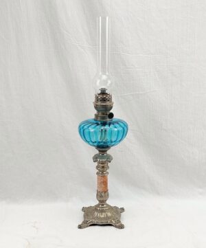 c1900 French Oil Lamp with Blue Glass Font