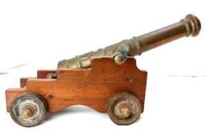 British, Victorian, Heavy Bronze Model Signal Cannon on Hardwood Naval Carriage – 17 lbs of Maritime Presence