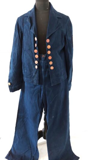 British, mid-20th Century, Royal Navy Rating’s Working / Training Dress Uniform, Queen’s Crown Period, Cotton Drill Jacket with Leading Rate Badge & Broadfall Bell-Bottom Trousers