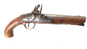 British or Continental, Late 18th Century, Flintlock Boxlock Holster / Travelling Pistol, Brass Mounted, Ramrod Fitted, Obsolete Calibre