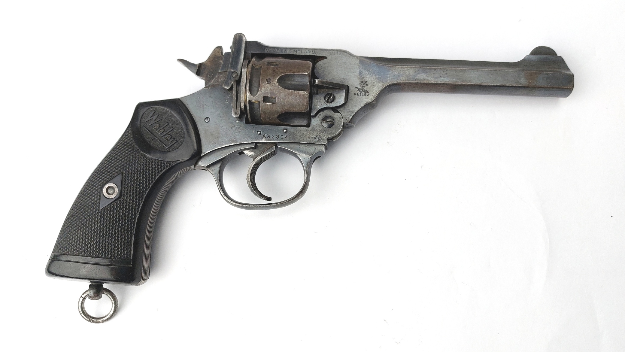 British, c.1949–1951 Webley & Scott Mark IV .38 Revolver, 5" Barrel, Matching Numbers A32804, Old Spec Deactivated with WWII Inert Cartridges