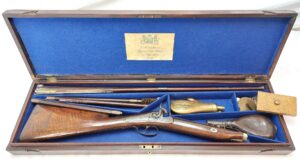 British, c.1860–1880, Cased Percussion Sporting Shotgun, by J.W. Parkhouse, Taunton, with Accessories, Obsolete Calibre