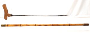 Late 19th / Early 20th Century, Bamboo Cane Drill / Spike Cane with Concealed Steel Blade, T-Form Wooden Handle