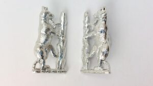 British Post-War Warwickshire Yeomanry Collar Badge Pair, Bear and Ragged Staff, Staybrite Pattern