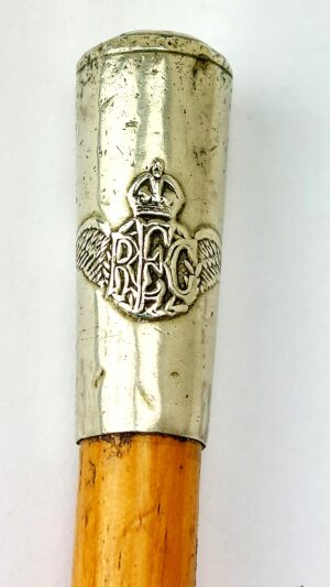 British, WW1, Royal Flying Corps Swagger Stick, King’s Crown RFC Badge, White Metal Mount