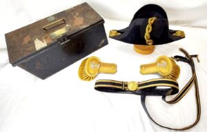 British, c.1901–1911, Named Royal Navy Officer’s Full Dress Group – Hon. R. C. N. Gathorne-Hardy, R.N. – Bicorn, Epaulettes, Sword Belt and Tin Case, VGC