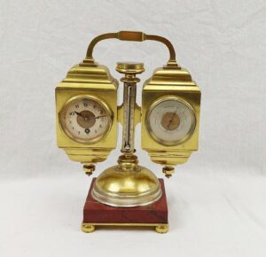 Fine Circa 1860 Royal Marines Ships Desk Clock, Barometer, Thermometer & Compass