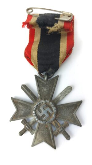 German, WWII, War Merit Cross 2nd Class with Swords (Kriegsverdienstkreuz 2. Klasse mit Schwertern), 1939 Issue, Zinc Construction, Original Ribbon