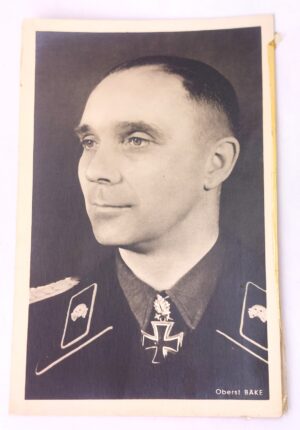 German, WW2, Portrait Postcard Photograph of Oberst Franz Bäke, Knight’s Cross with Oak Leaves & Swords Recipient, Framed