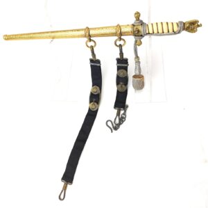 German, WW2, Third Reich Kriegsmarine Officer’s Dagger by Alcoso (Alexander Coppel), Sailing Ship Etched Blade, Hammered Scabbard, Complete with Original Hangers & Portepee, VGC