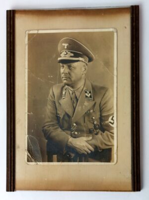 German, WW2, Framed Portrait Photograph of NSDAP Political Leader in Uniform, Kreisleitung Level Official, Wearing Party Badge & Awards