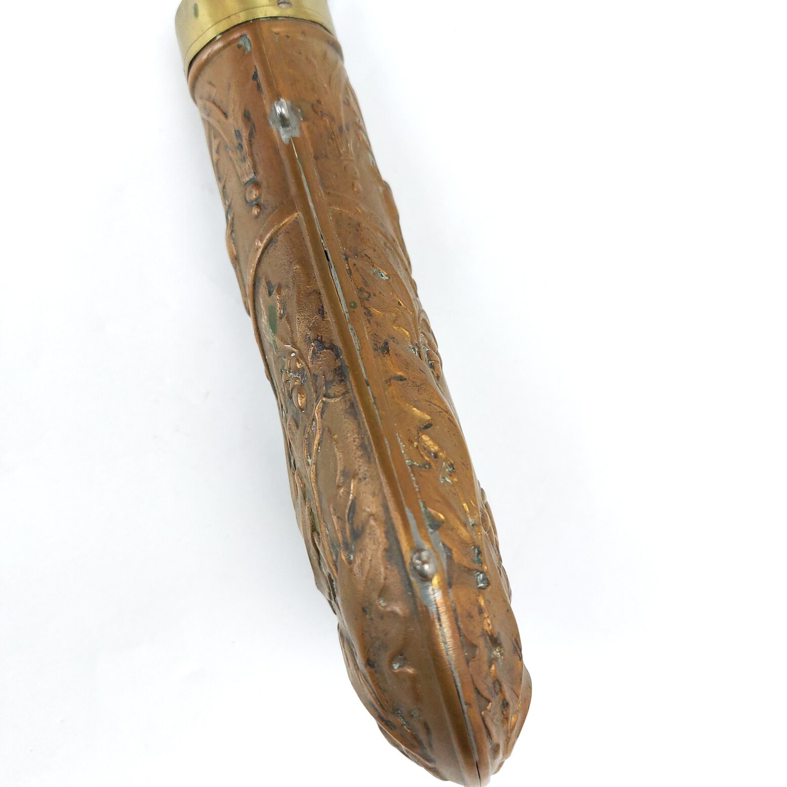 Late 19th Century, Embossed Copper Hunting Powder Flask with Mounted Huntsman, Stag Masks and Fox Mask Decoration - Image 5