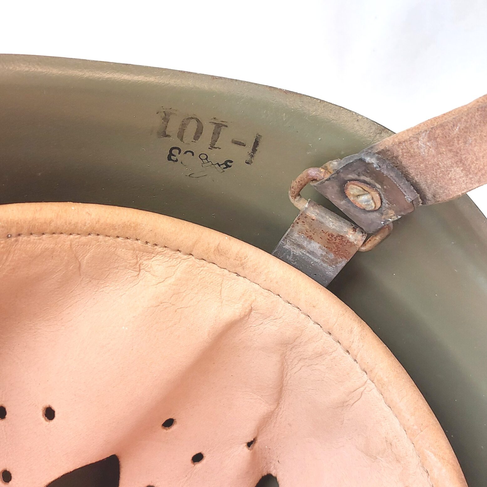 Czech / Polish, Cold War c1950-55, Vz.53 / Wz.50 Steel Combat Helmet, Original Chinstrap marked Size 59 with Inspection Marks - Image 12
