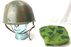Czech / Polish, Cold War c.1950-1955, Army Vz.53 / Wz.50 Steel Combat Helmet with Original Chinstrap, Liner Size 59, Marked G4, and Camouflage Cover