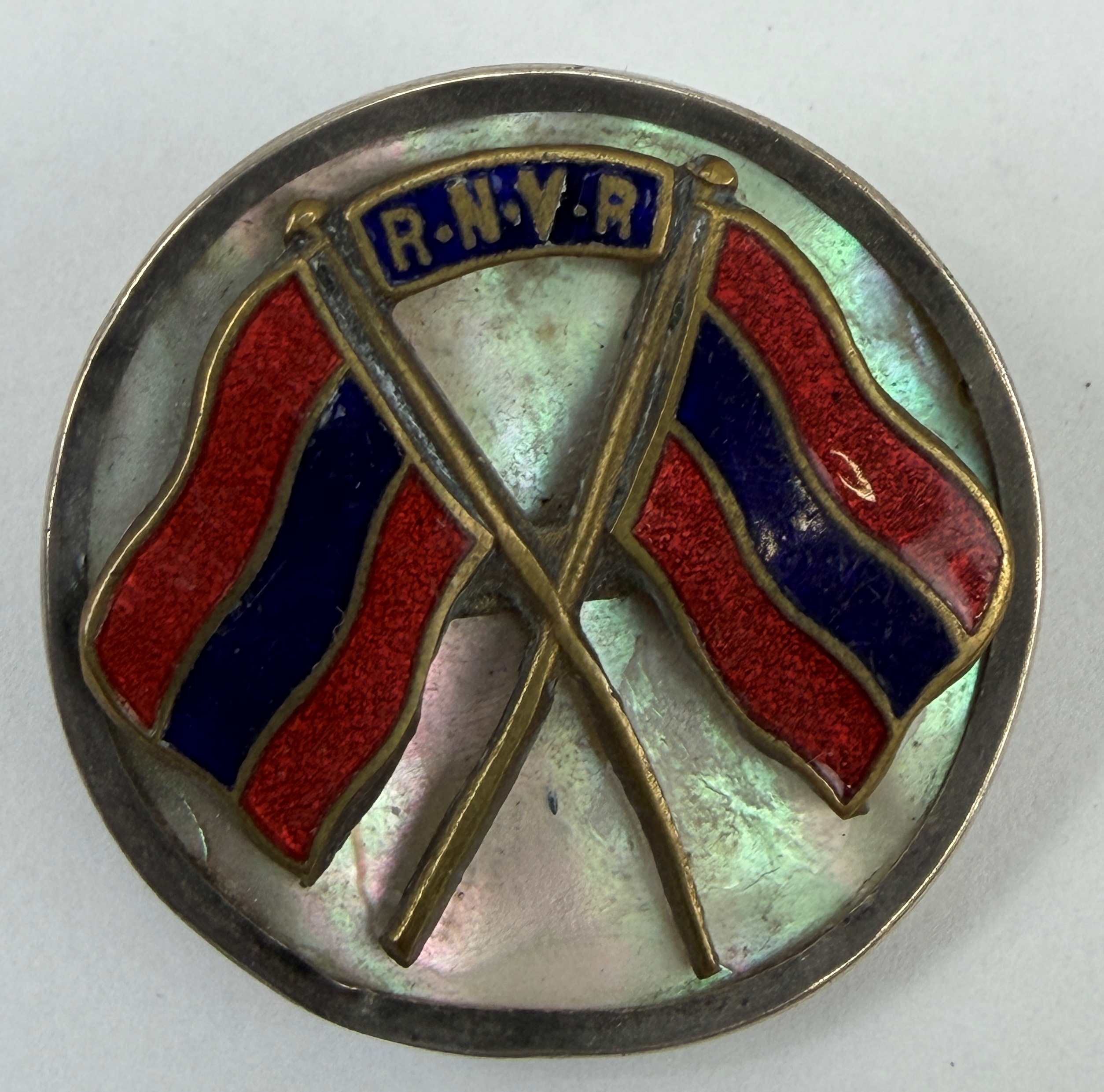 WW1 Royal Navy Volunteer Reserve RNVR Sterling Silver And MoP Sweetheart Badge