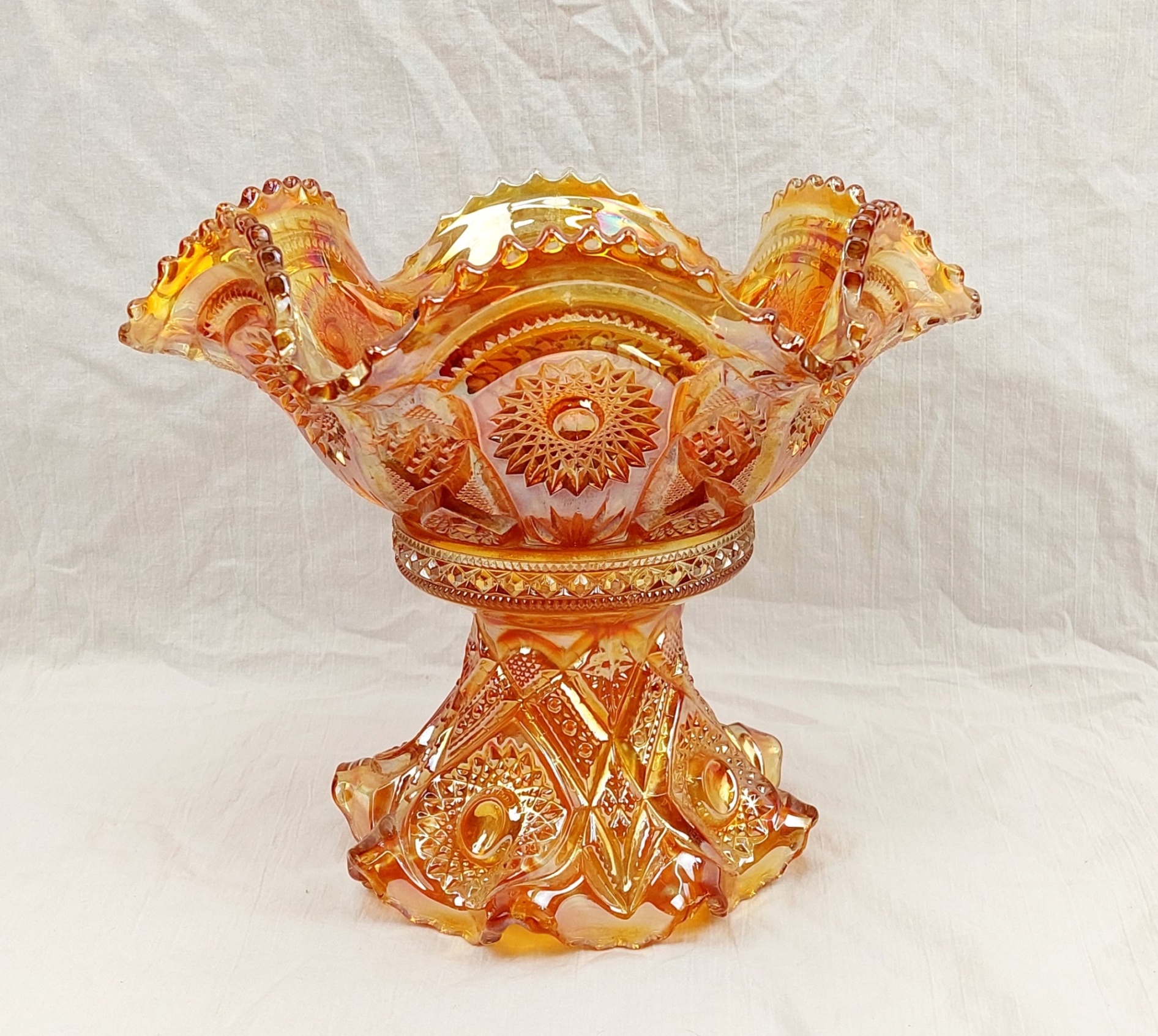 1920s Imperial Glass Co Marigold Carnival Glass Punch Bowl And Stand
