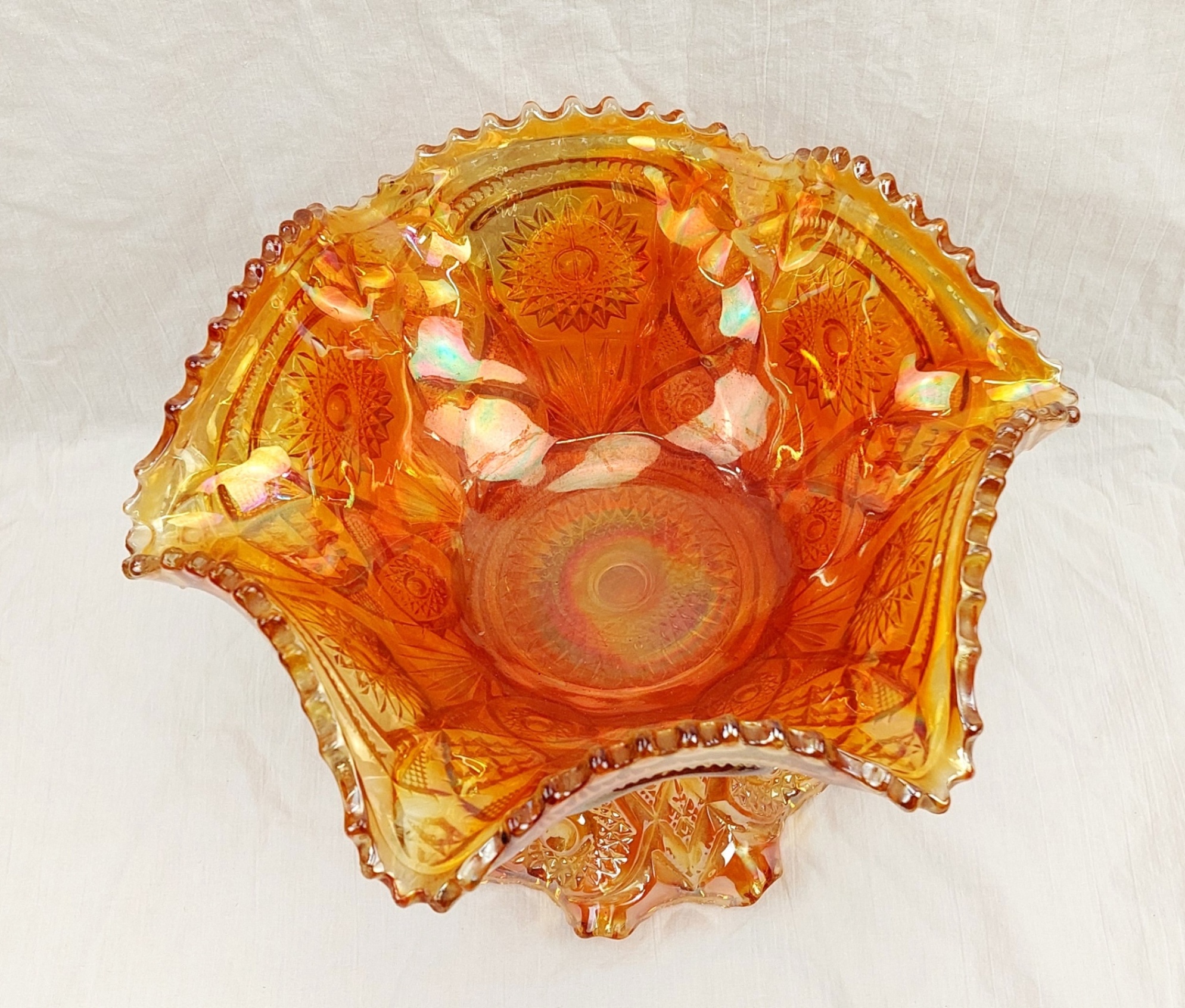 1920s Imperial Glass Co Marigold Carnival Glass Punch Bowl And Stand - Image 4