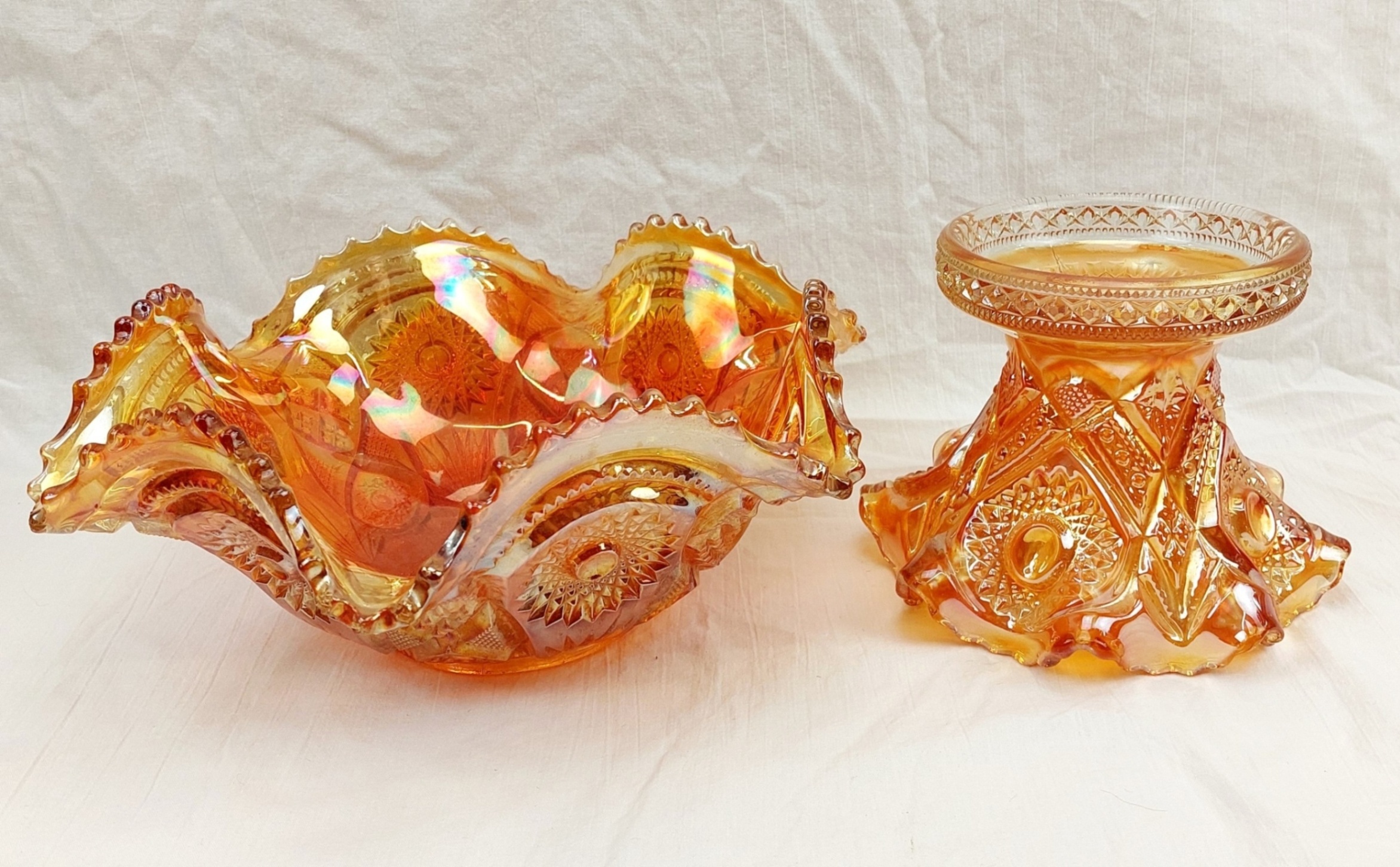 1920s Imperial Glass Co Marigold Carnival Glass Punch Bowl And Stand - Image 3