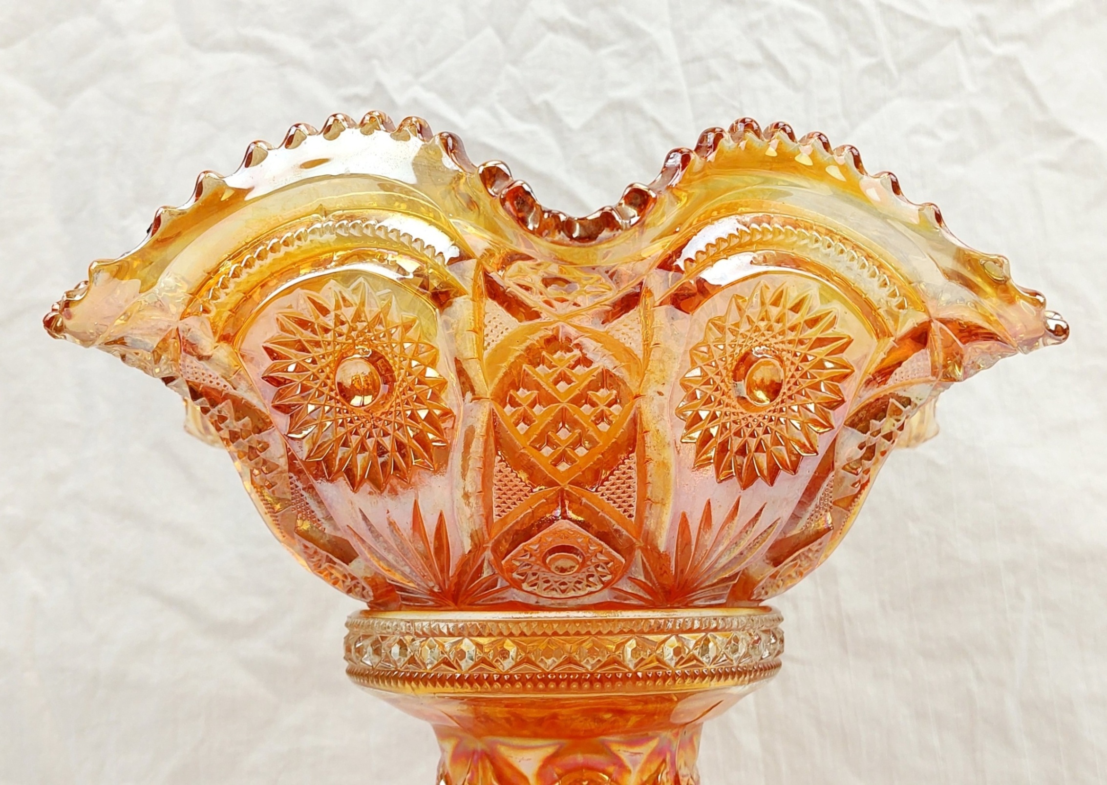 1920s Imperial Glass Co Marigold Carnival Glass Punch Bowl And Stand - Image 5