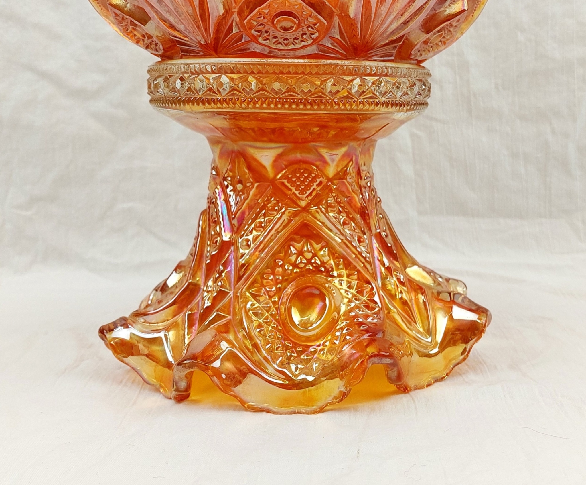 1920s Imperial Glass Co Marigold Carnival Glass Punch Bowl And Stand - Image 6