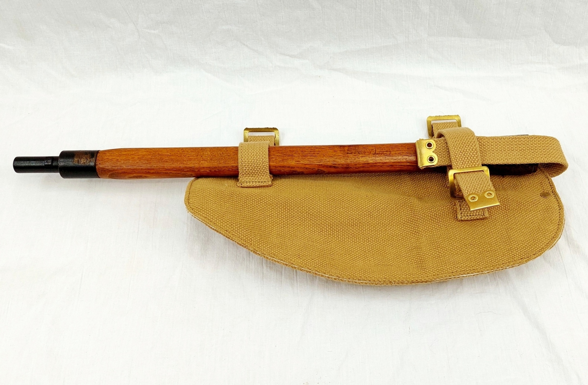 1944 Dated British Army Entrenching Tool With Repro Canvas Pouch - Image 3